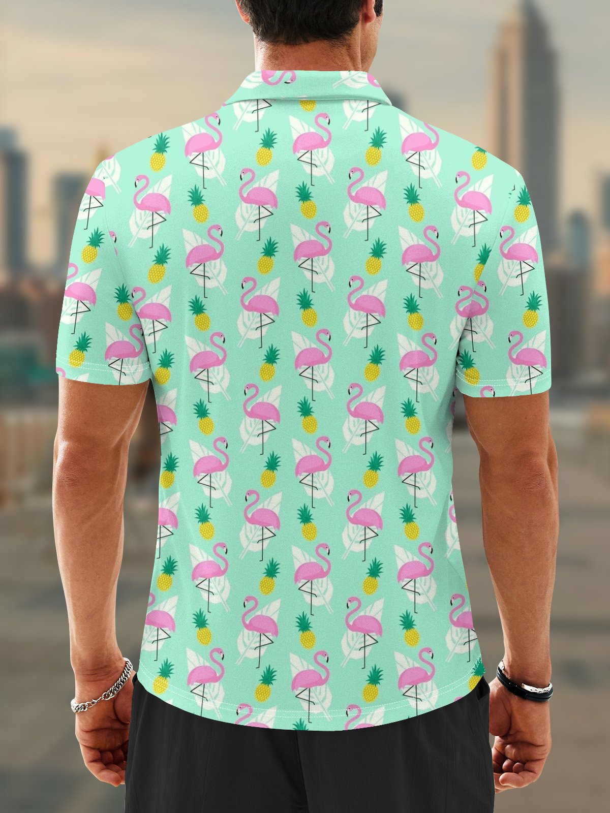Moisture Wicking Hawaiian Flamingo Pineapple Golf Polo