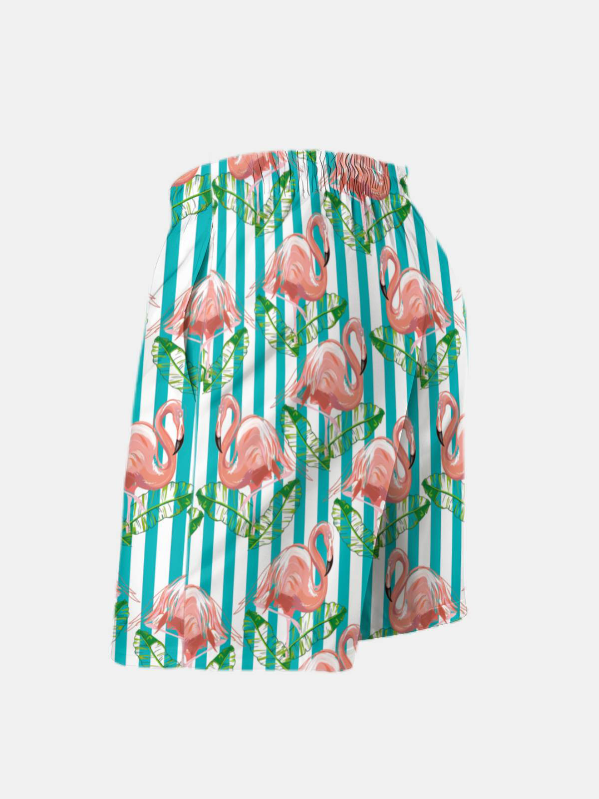 Men's Swim Trunks Hawaiian Tropical Flamingo Striped Beach Shorts with Pockets