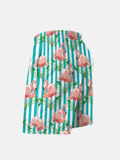 Men's Swim Trunks Hawaiian Tropical Flamingo Striped Beach Shorts with Pockets