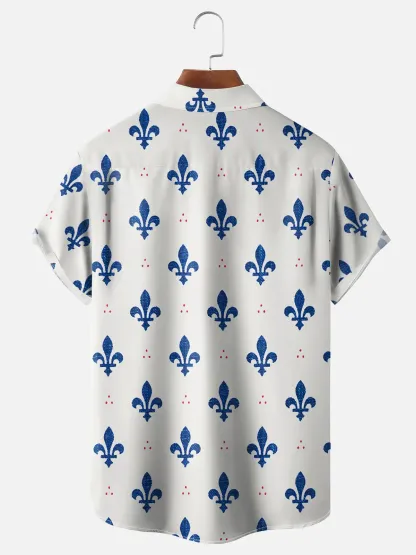 Mens Fleur de lis Print Casual Breathable Short Sleeve Hawaiian Shirts