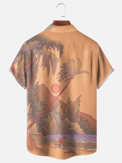 x Stephen Wade Moisture Wicking Seaside Coconut Tree Chest Pocket Hawaiian Shirt