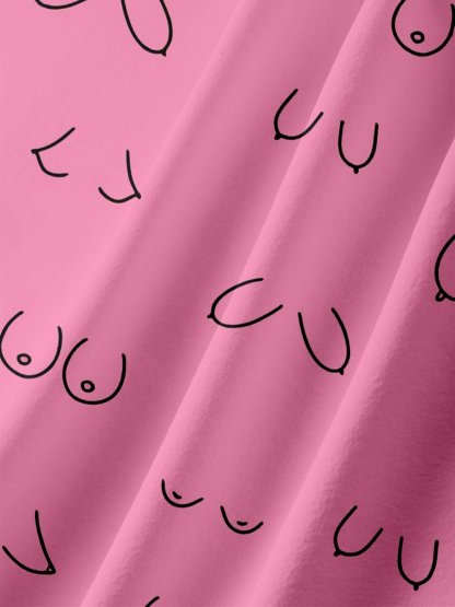 Moisture-wicking Abstract Line Drawing Chest Pocket Hawaiian Pink Boob Shirt For Men