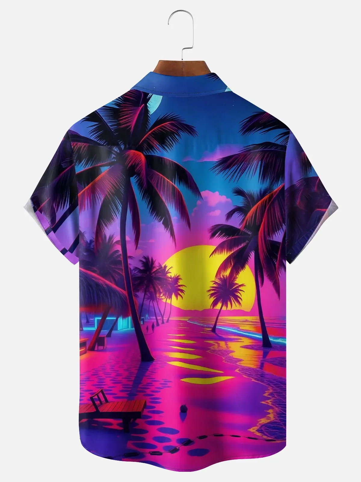 Moisture-wicking Dreamy Beach Coconut Tree Young Chest Pocket Hawaiian Shirt