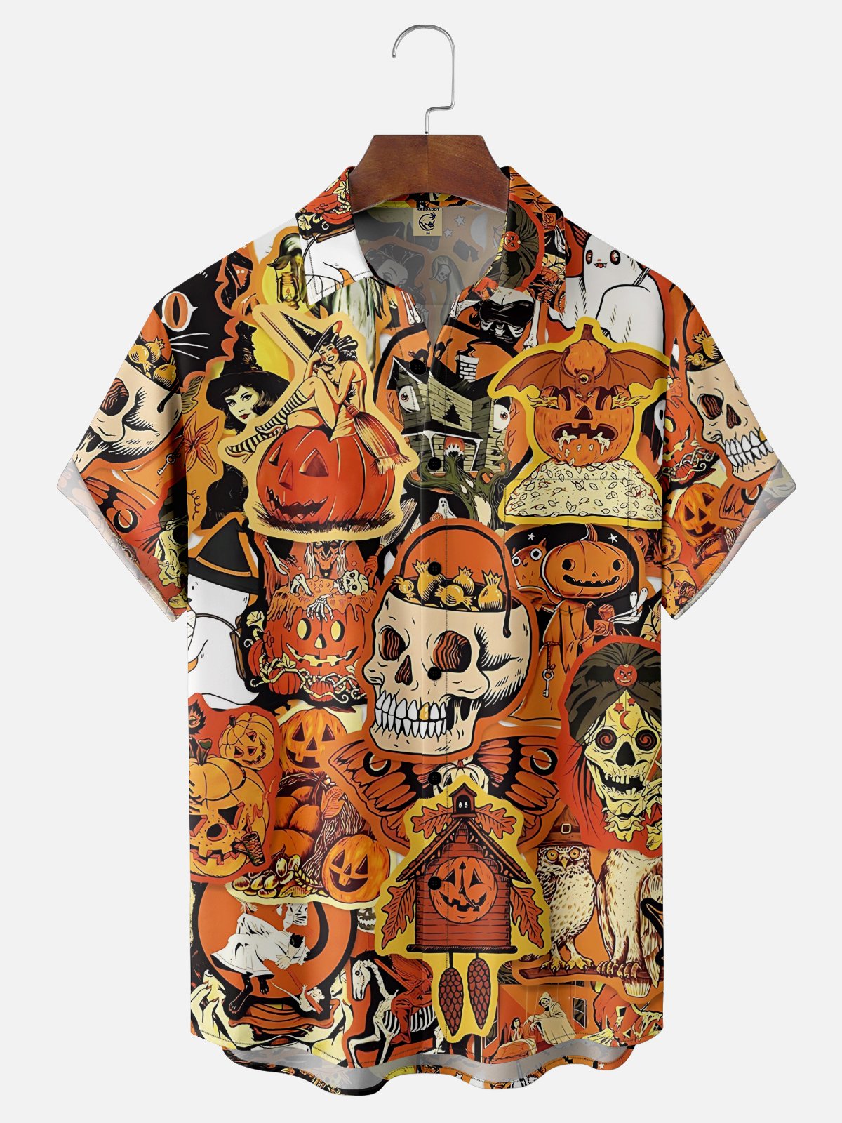 Moisture-Wicking Halloween Skull Pumpkin Beauty Ghost Chest Pocket Hawaiian Shirt