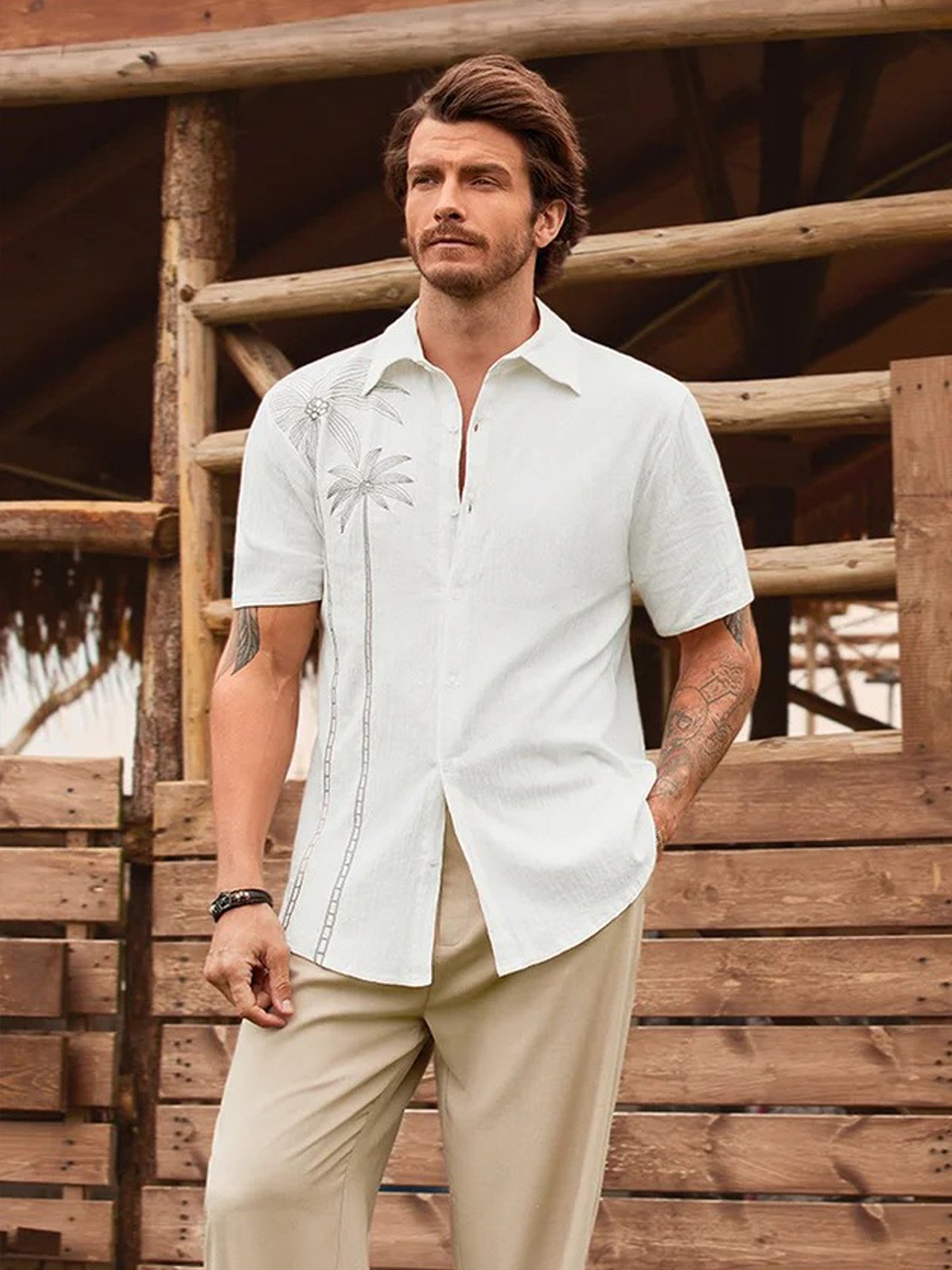Casual Style Hawaiian Plant Coconut Tree Versatile Shirt