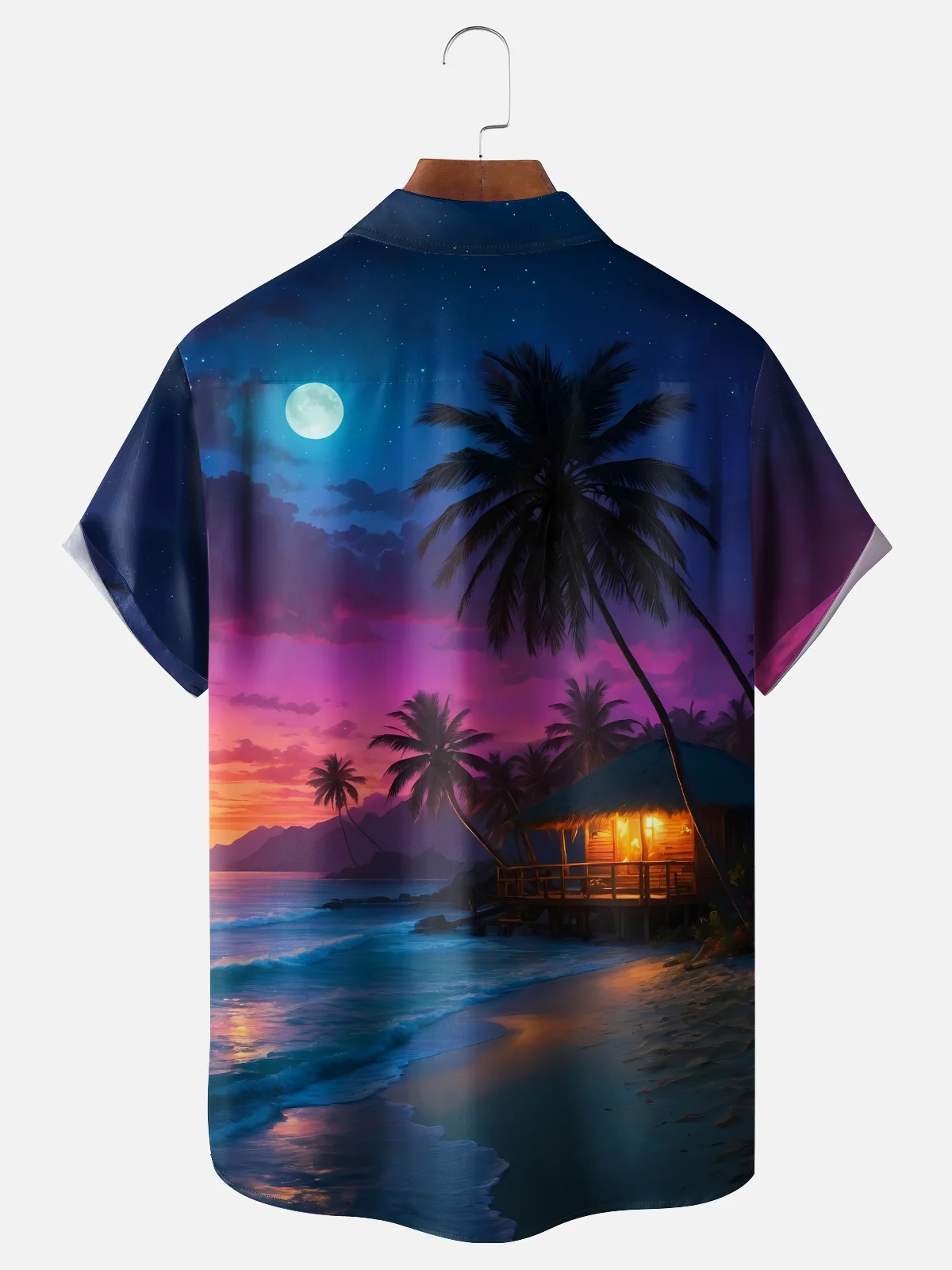 Moisture-wicking Coconut Tree Beach Chest Pocket Hawaiian Shirt
