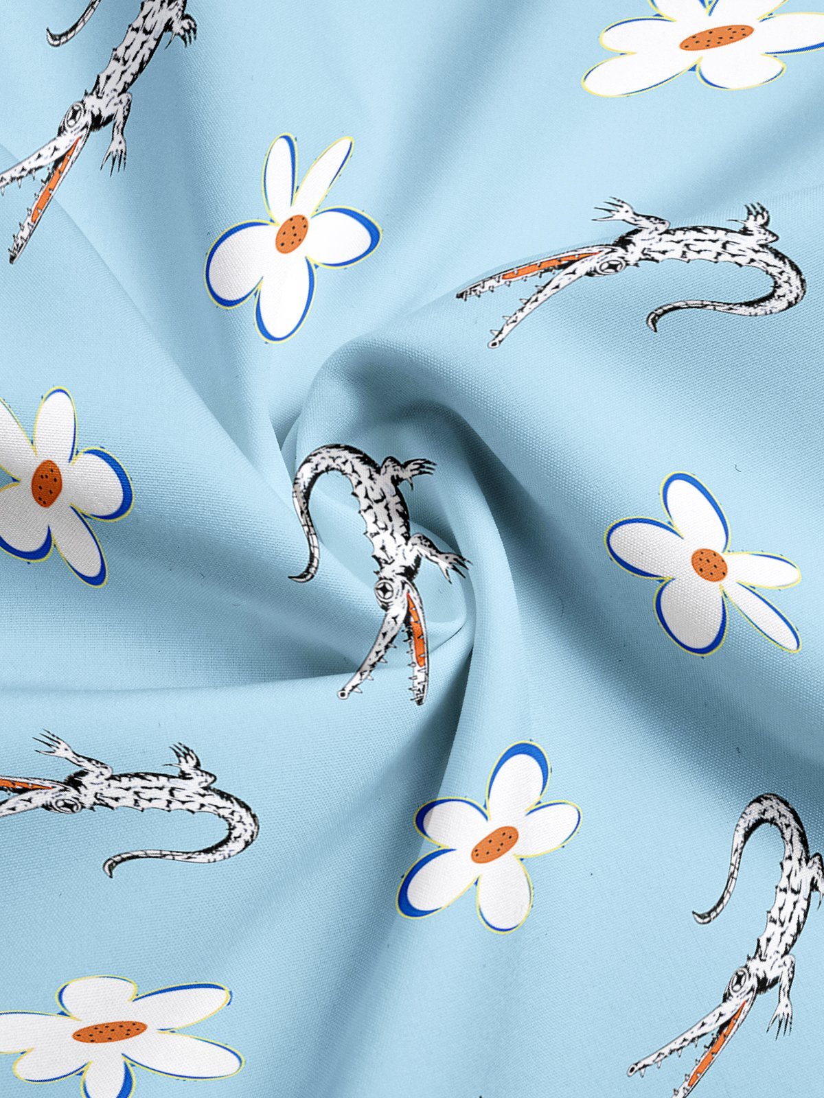 Moisture Wicking White Lotus Crocodile Chest Pocket Hawaiian Shirt