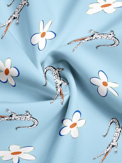 Moisture Wicking White Lotus Crocodile Chest Pocket Hawaiian Shirt