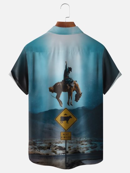 Moisture Wicking Western Cowboy Chest Pocke Holiday Hawaiian Shirt