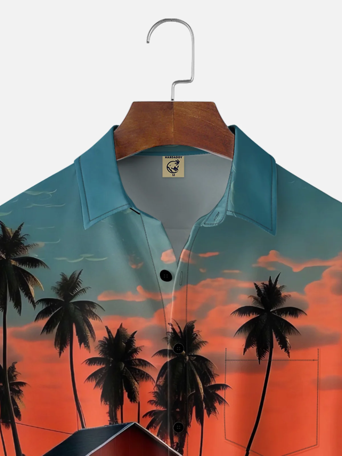 Moisture-wicking Coconut Tree Beach Chest Pocket Hawaiian Shirt