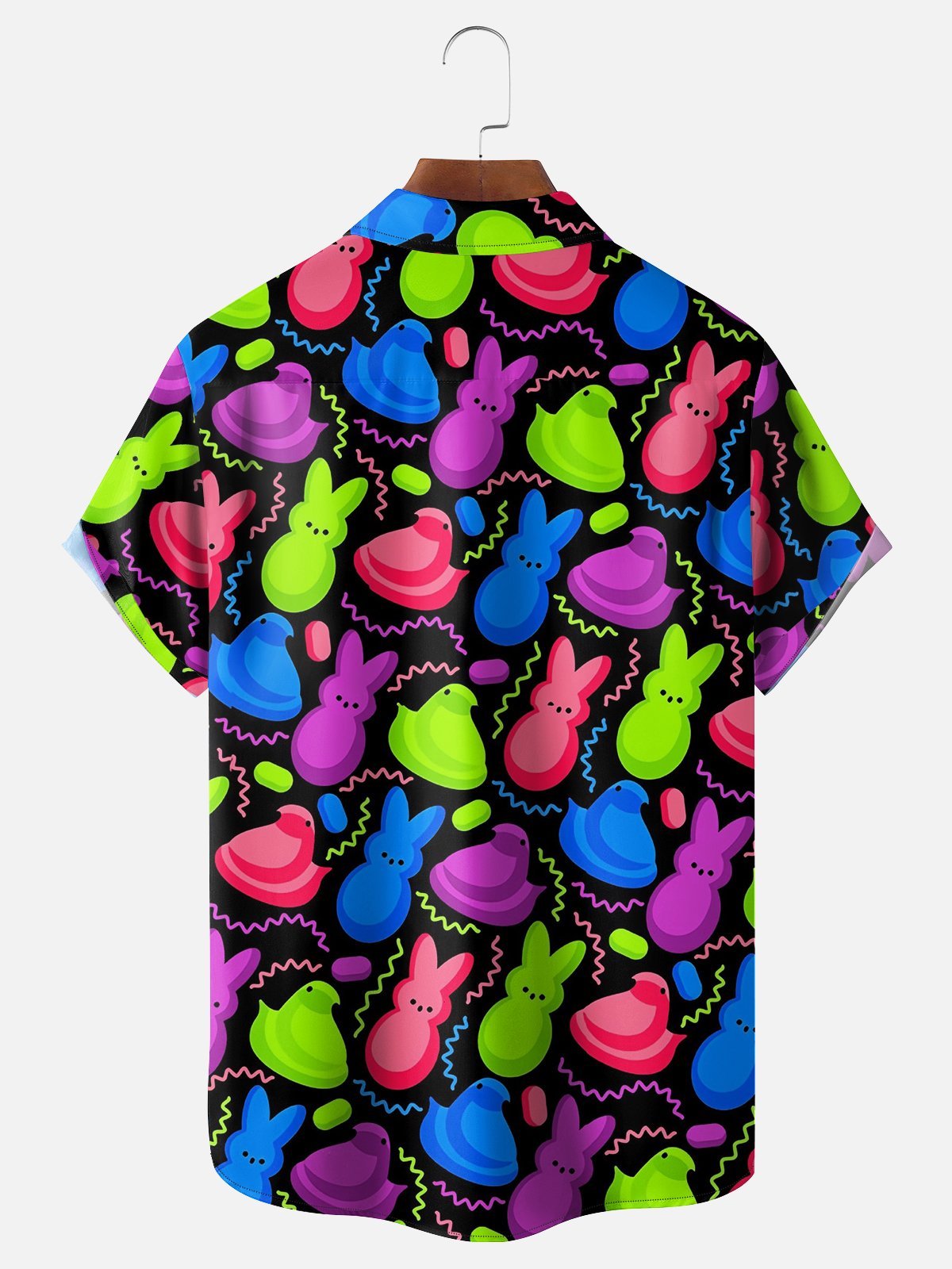 Tall Size Moisture Wicking Easter Egg Bunny Chest Pocket Hawaiian Shirt