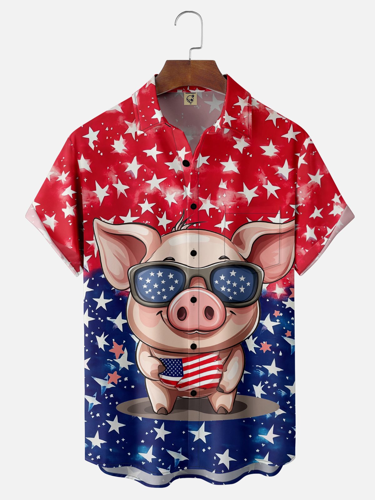 Moisture-wicking American Independence Day Memorial Day Pig Chest Pocket Casual Shirt