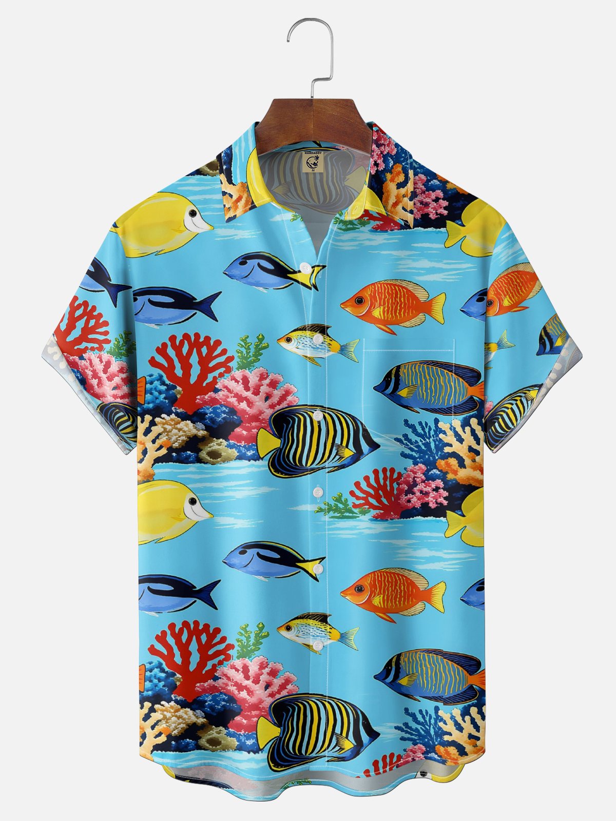 Moisture-Wicking Ombré Fish & Coral Chest Pocket Hawaiian Shirt