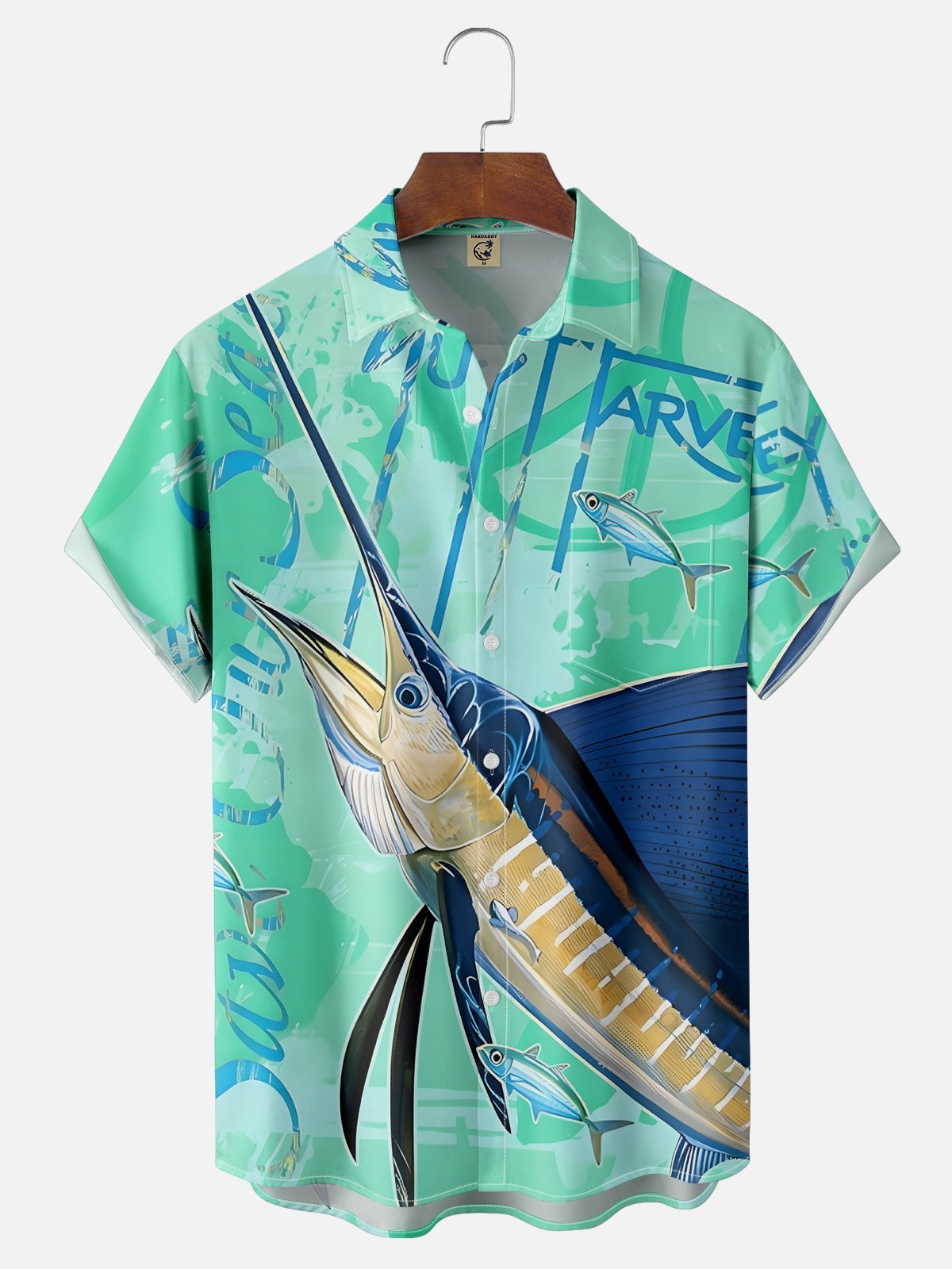 Moisture-wicking Swordfish Ocean Chest Pocket Hawaiian Shirt