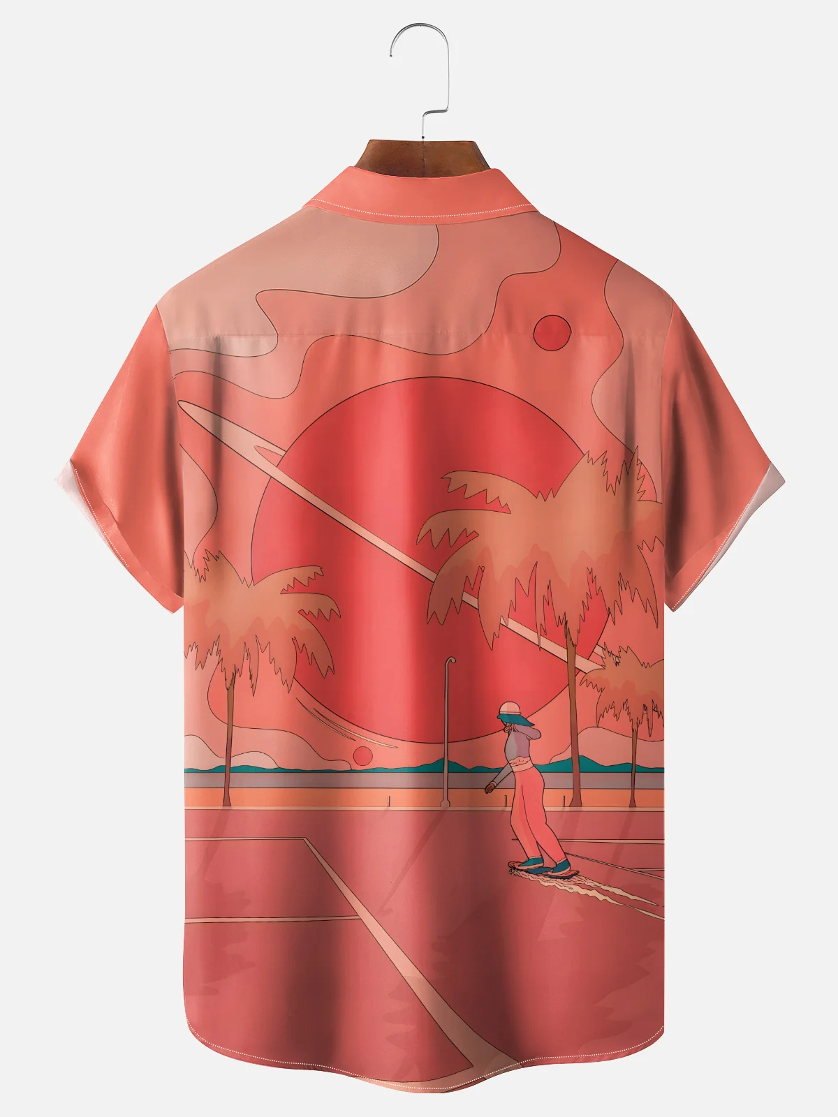 Stephen Wade Moisture Wicking Coconut Tree Landscape Skateboard Chest Pocket Hawaiian Shirt