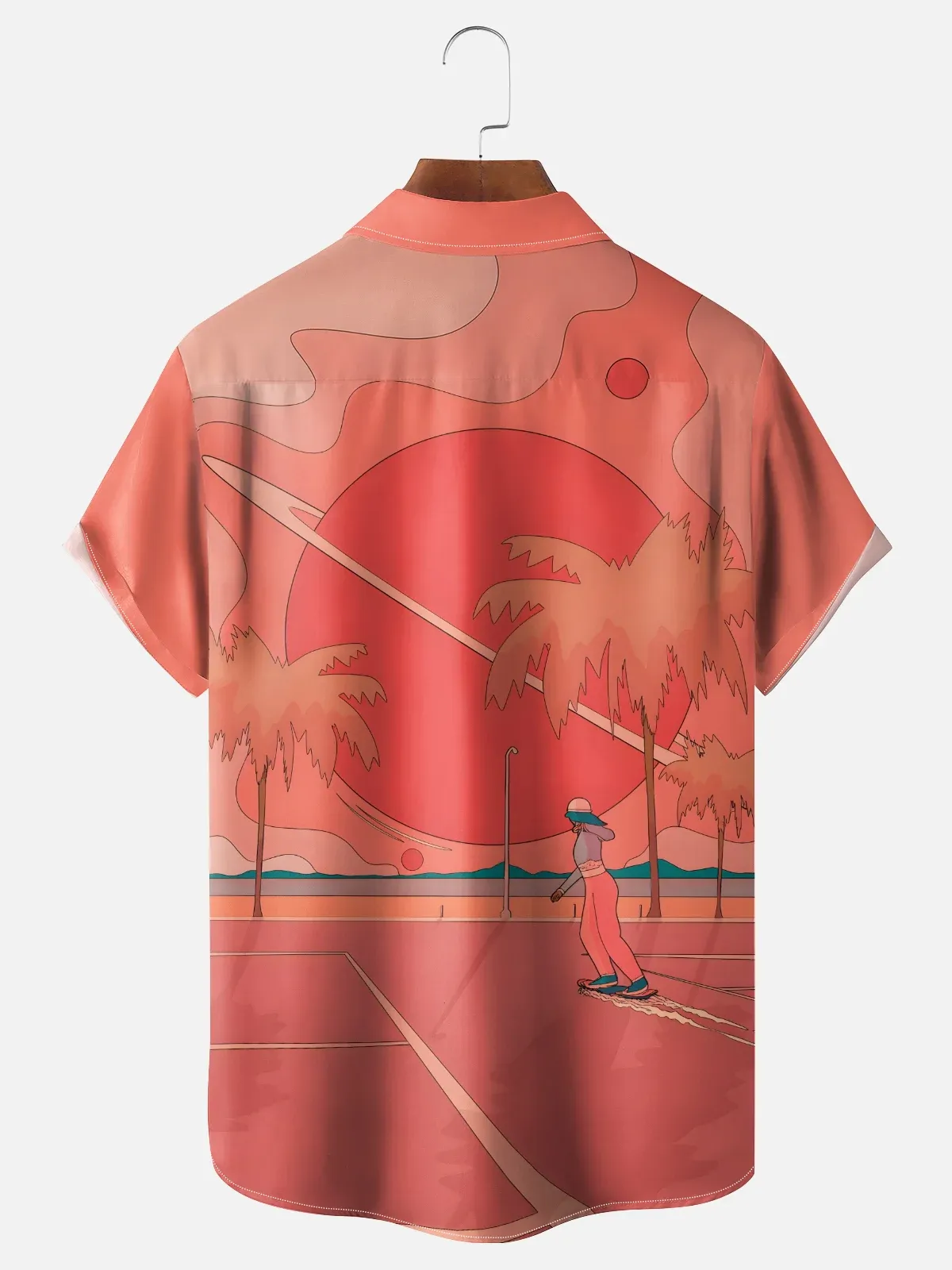 Stephen Wade Moisture Wicking Coconut Tree Landscape Skateboard Chest Pocket Hawaiian Shirt