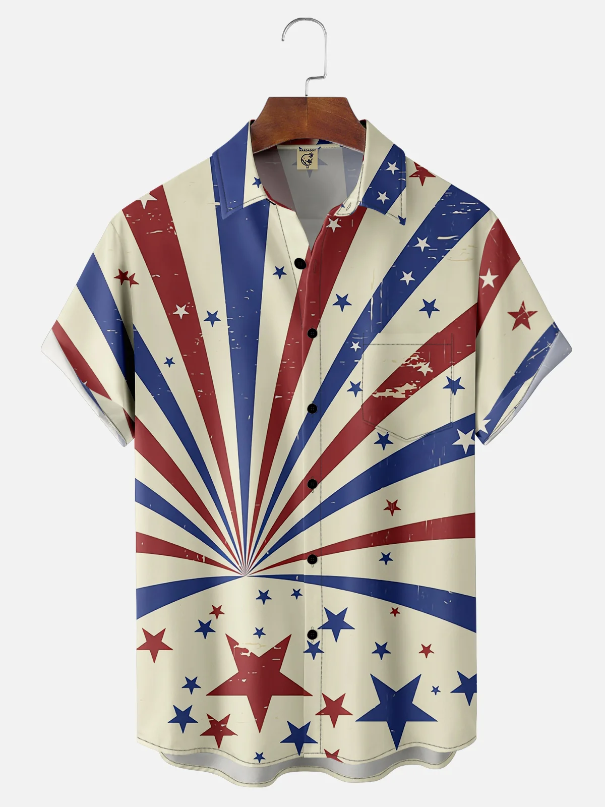 Moisture-wicking Independence Day American Flag Chest Pocket Hawaiian Shirt