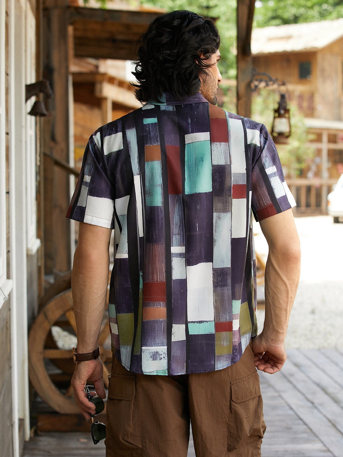 Hawaiian Retro Geometric Abstract Elements Men's Casual Short-sleeved Shirt
