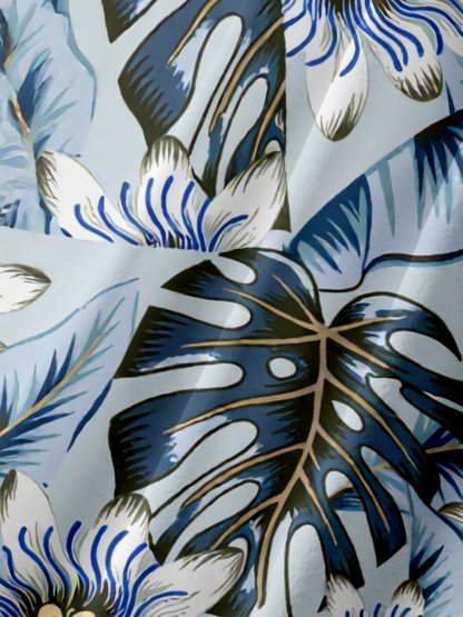 Moisture Wicking Botanical Print  Chest Pocket Holiday Hawaiian Shirt
