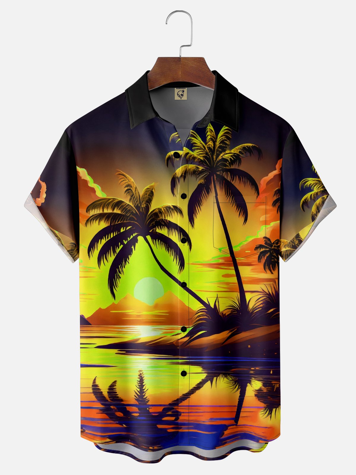 Moisture-wicking Coconut Palm Tree Beach Chest Pocket Hawaiian Shirt