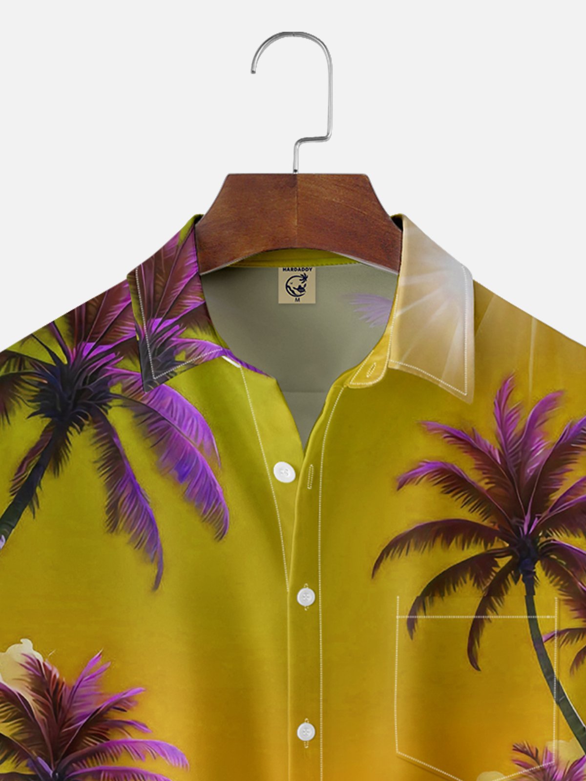 Moisture-wicking Vintage Car Palm Tree Chest Pocket Hawaiian Shirt