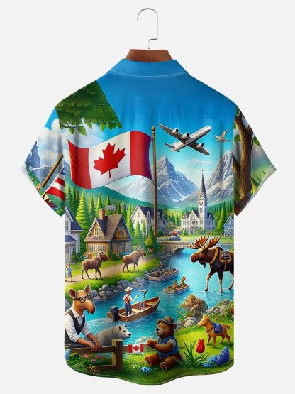 Moisture Wicking Canada Day Maple Leaf Flag Beaver Chest Pocke Holiday Hawaiian Shirt