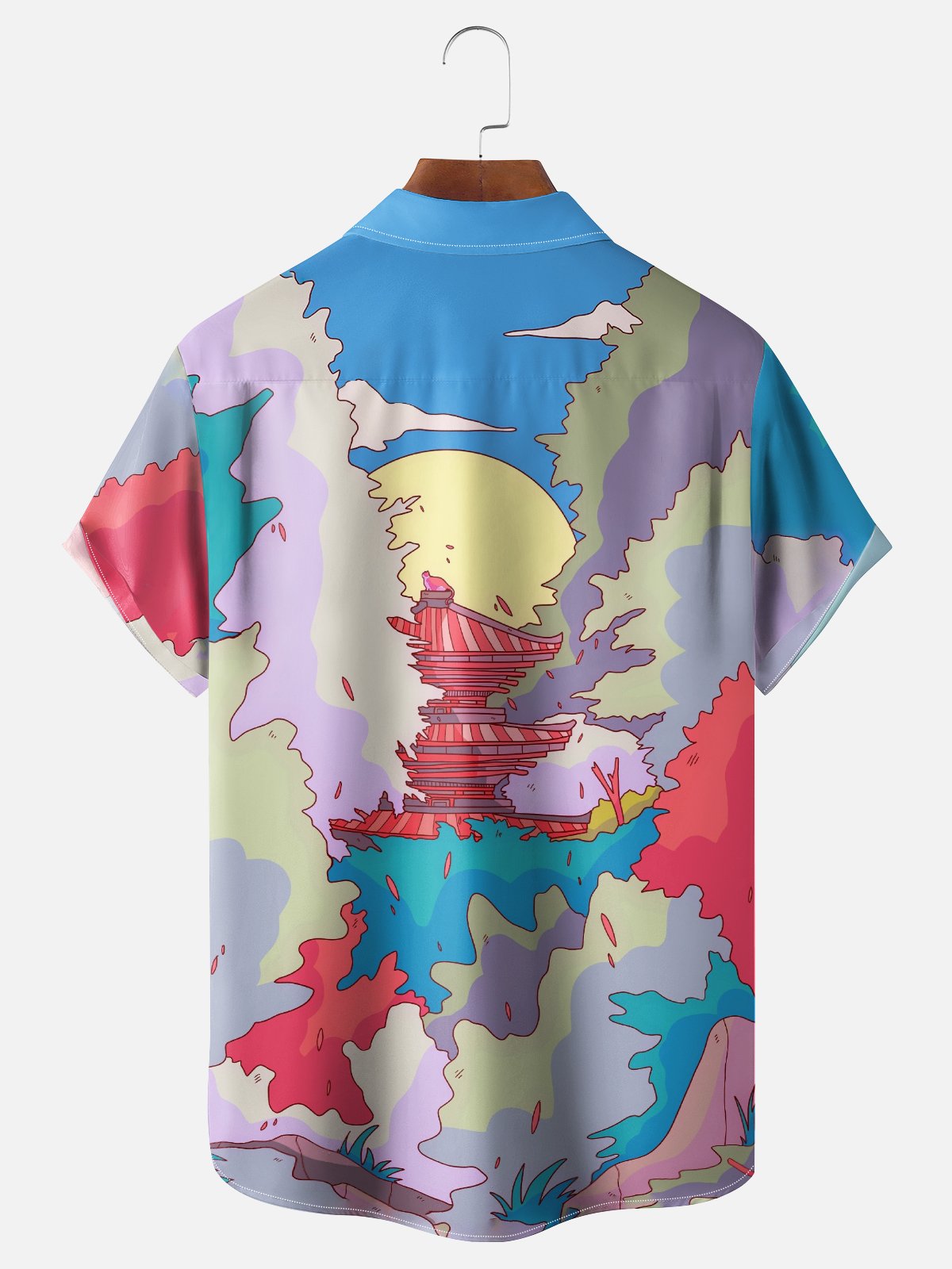 x Stephen Wade Moisture Wicking Abstract Art Landscape Chest Pocket Hawaiian Shirt