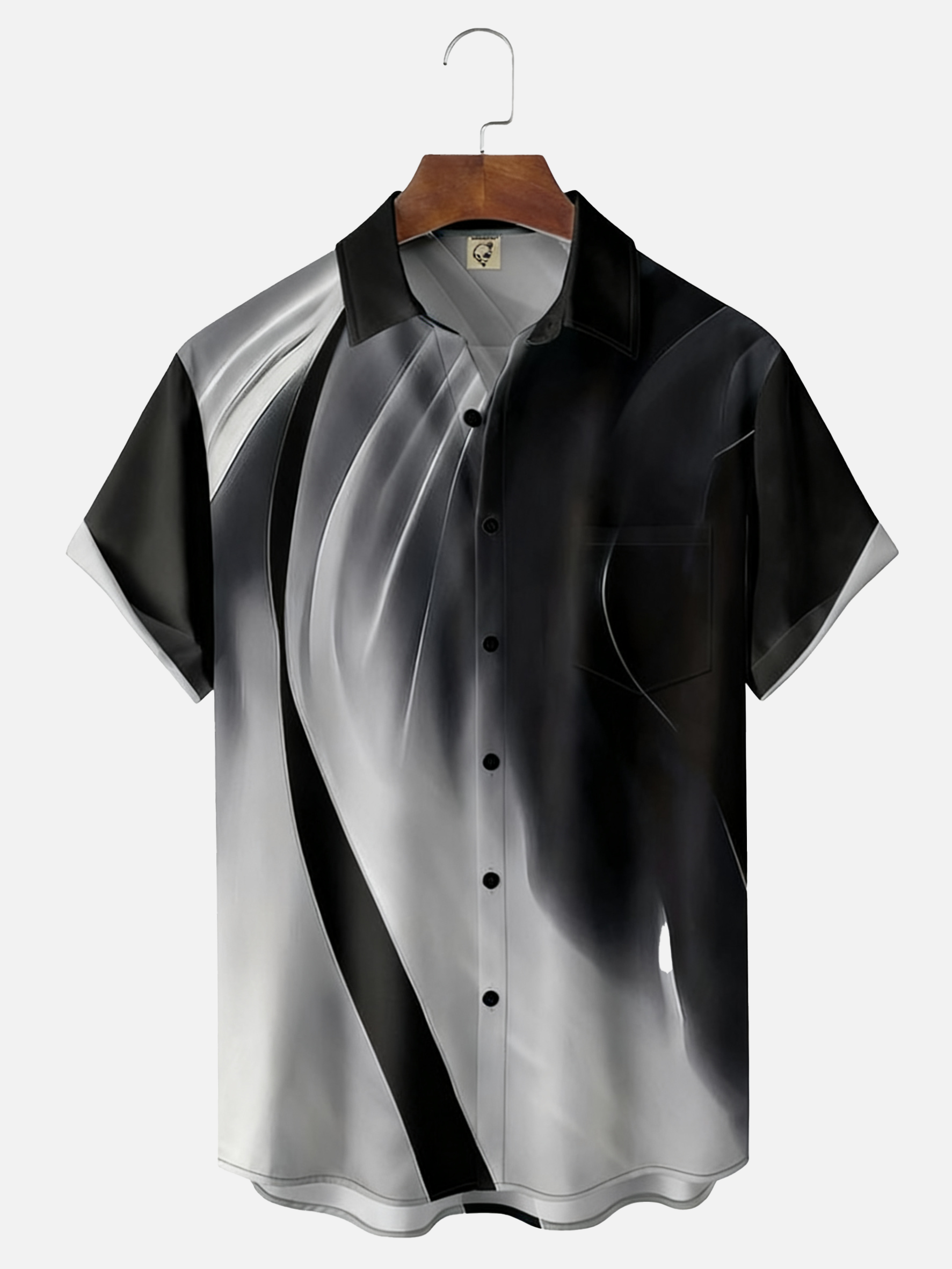 Mens Rock Wave Print Casual Breathable Regular Fit Short Sleeve Hawaiian Shirt