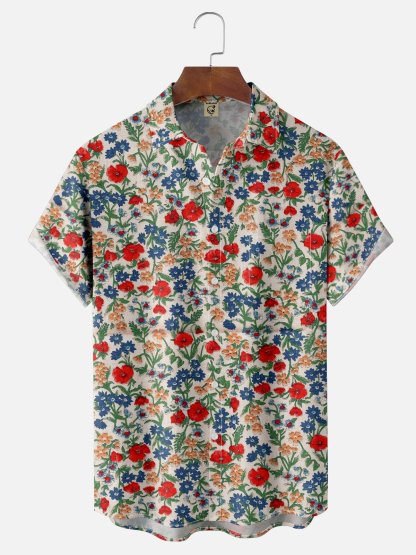 Moisture-wicking Floral Chest Pocket Hawaiian Shirt