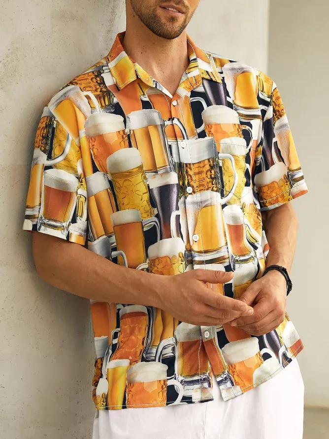 Beer Chest Pockets Short Sleeve Hawaiian Shirts
