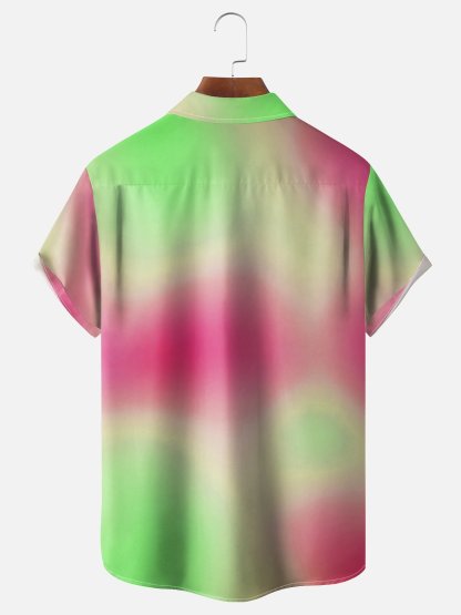Flamingo Gradient Color Chest Pocket Short Sleeve Hawaiian Shirt