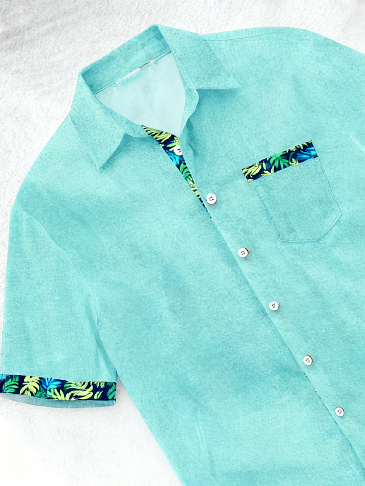 Linen Texture Plant Based Solid Color Patchwork Chest Pocket Holiday Hawaiian Shirt