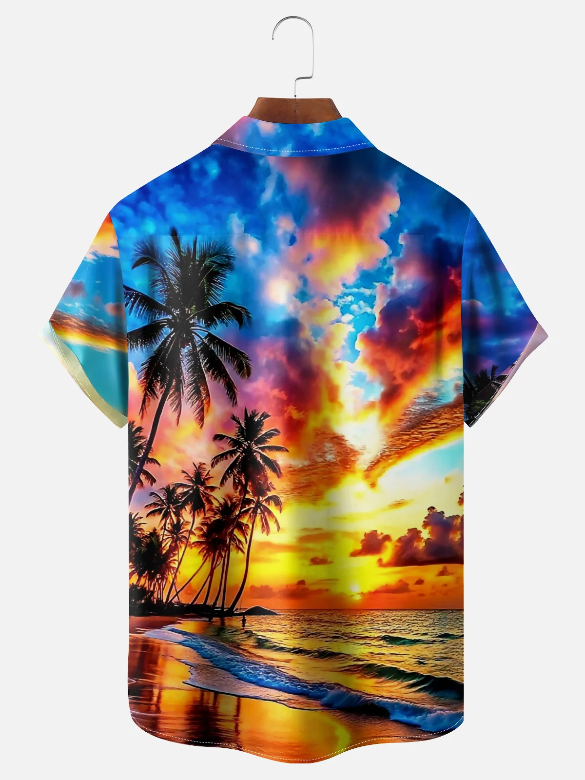 Moisture-wicking Island Beach Fantasy Art Chest Pocket Hawaiian Shirt