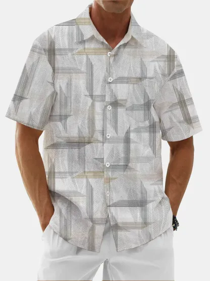 Moisture Wicking Geometric Lines Chest Pocket Hawaiian Shirt