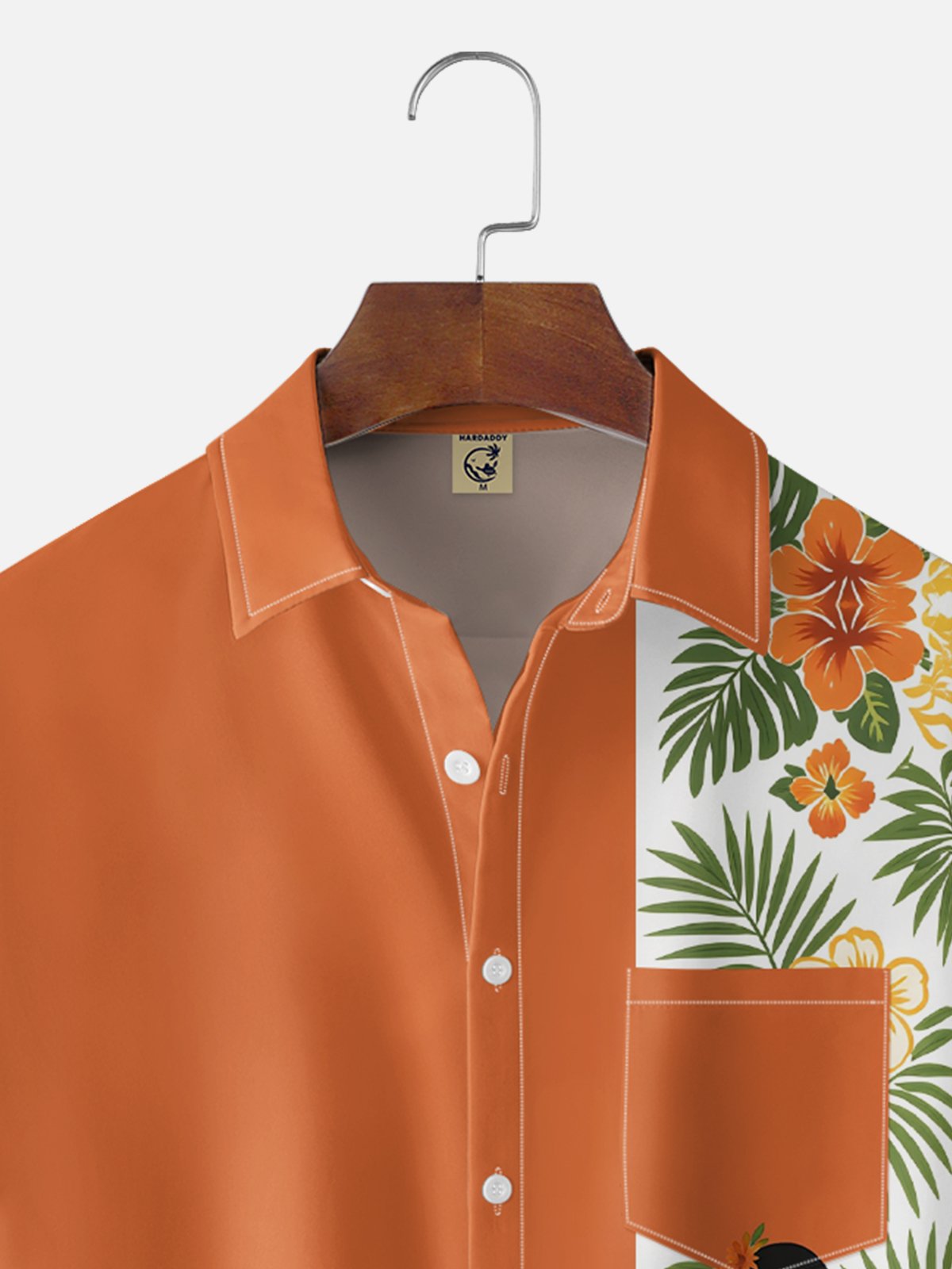 Moisture-Wicking Gradient Leaf Floral Hula Girl Chest Pocket Hawaiian Shirt