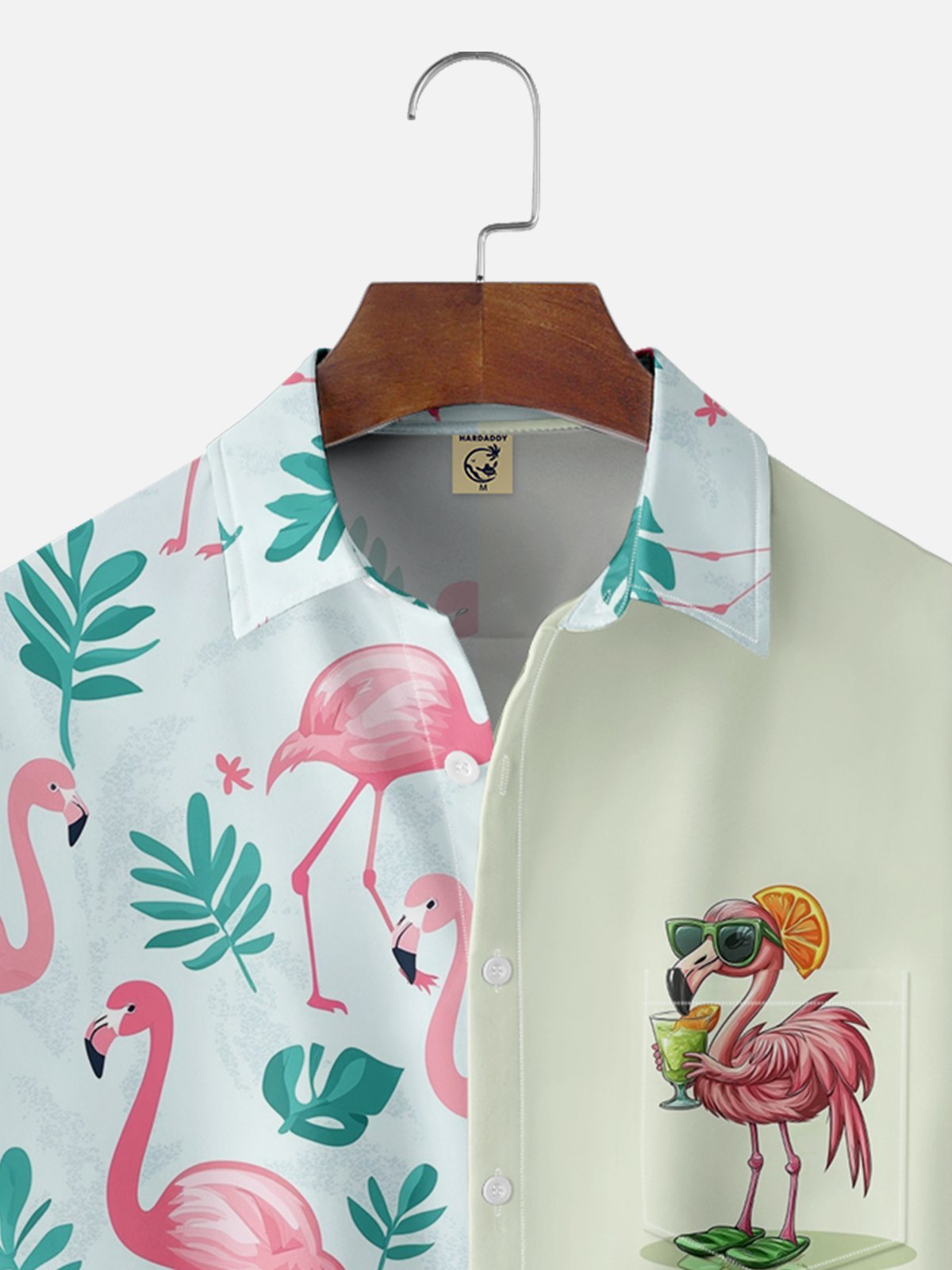 Moisture-wicking Tropical Flamingo Chest Pocket Hawaiian Shirt