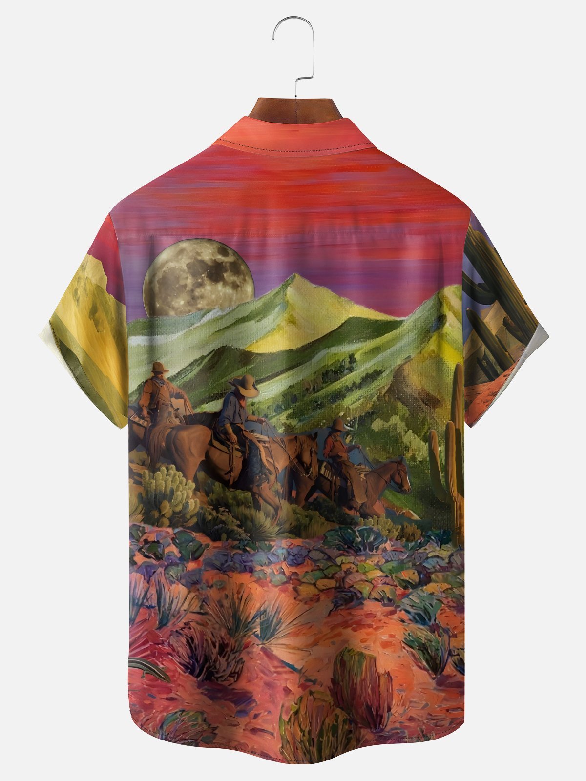 Moisture Wicking Western Cowboy Horseback Rider Chest Pocket Hawaiian Shirt