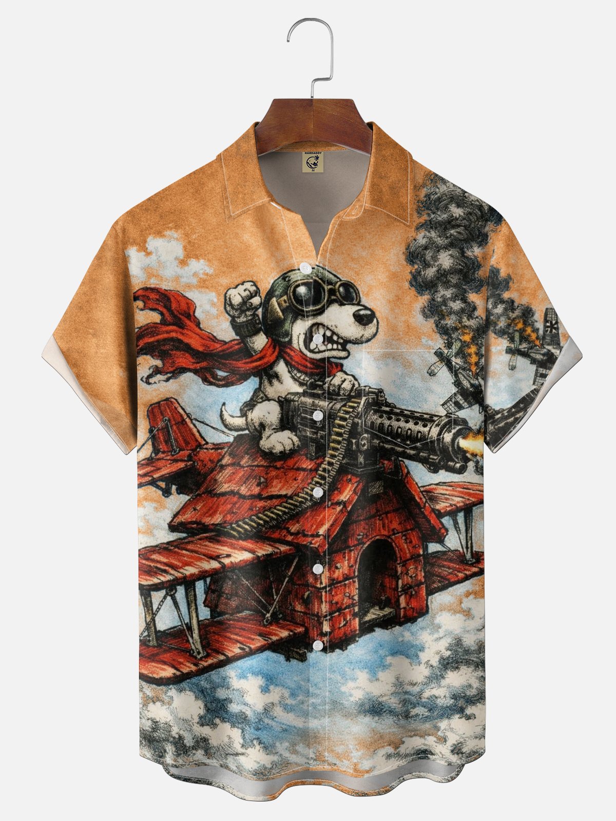 Tall Size Moisture-Wicking Abstract Airplane Dog Pattern and Chest Pocket Holiday Hawaiian Shirt