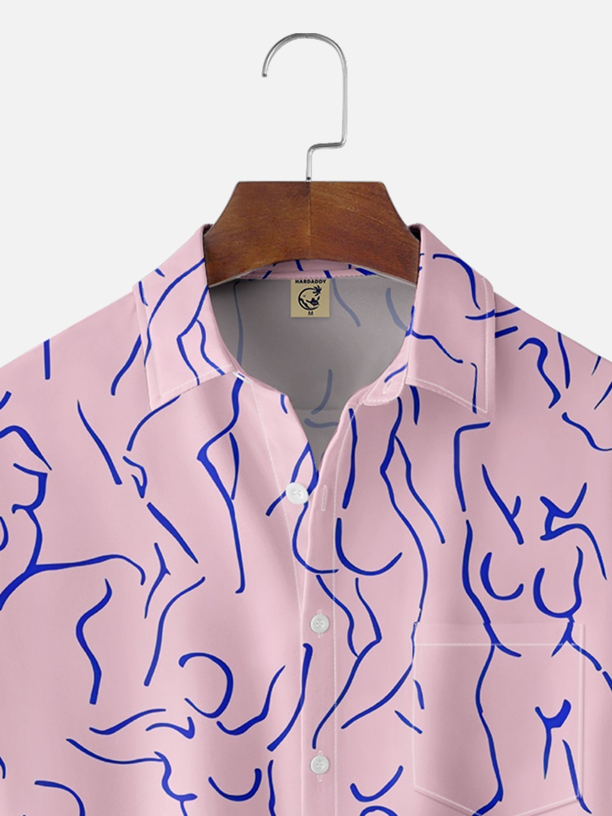 Moisture-wicking Art Blue Abstract Line Drawing Chest Pocket Hawaiian Titty Shirt