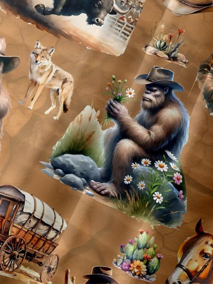 Moisture-Wicking American Western Cowboy Bigfoot Chest Pocket Hawaiian Shirt