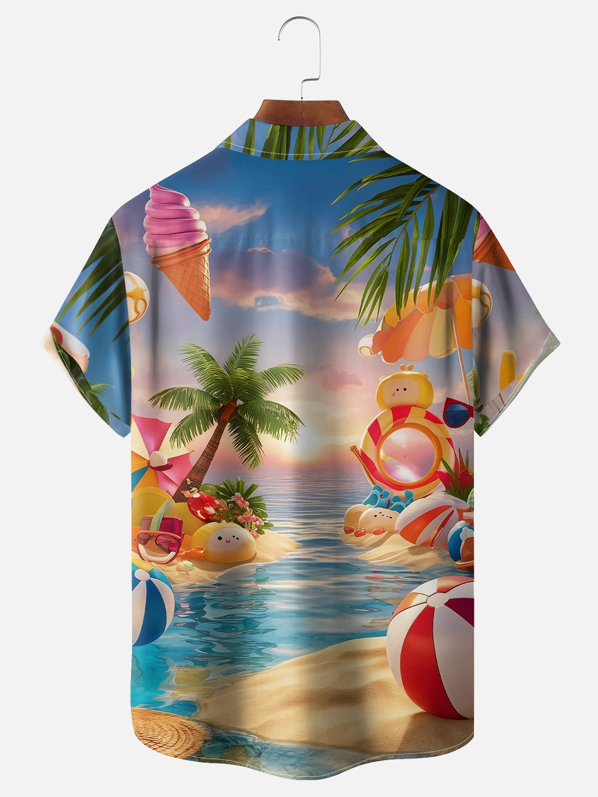 Moisture-wicking Fun Beach Scenery Art Youth Chest Pocket Hawaiian Shirt