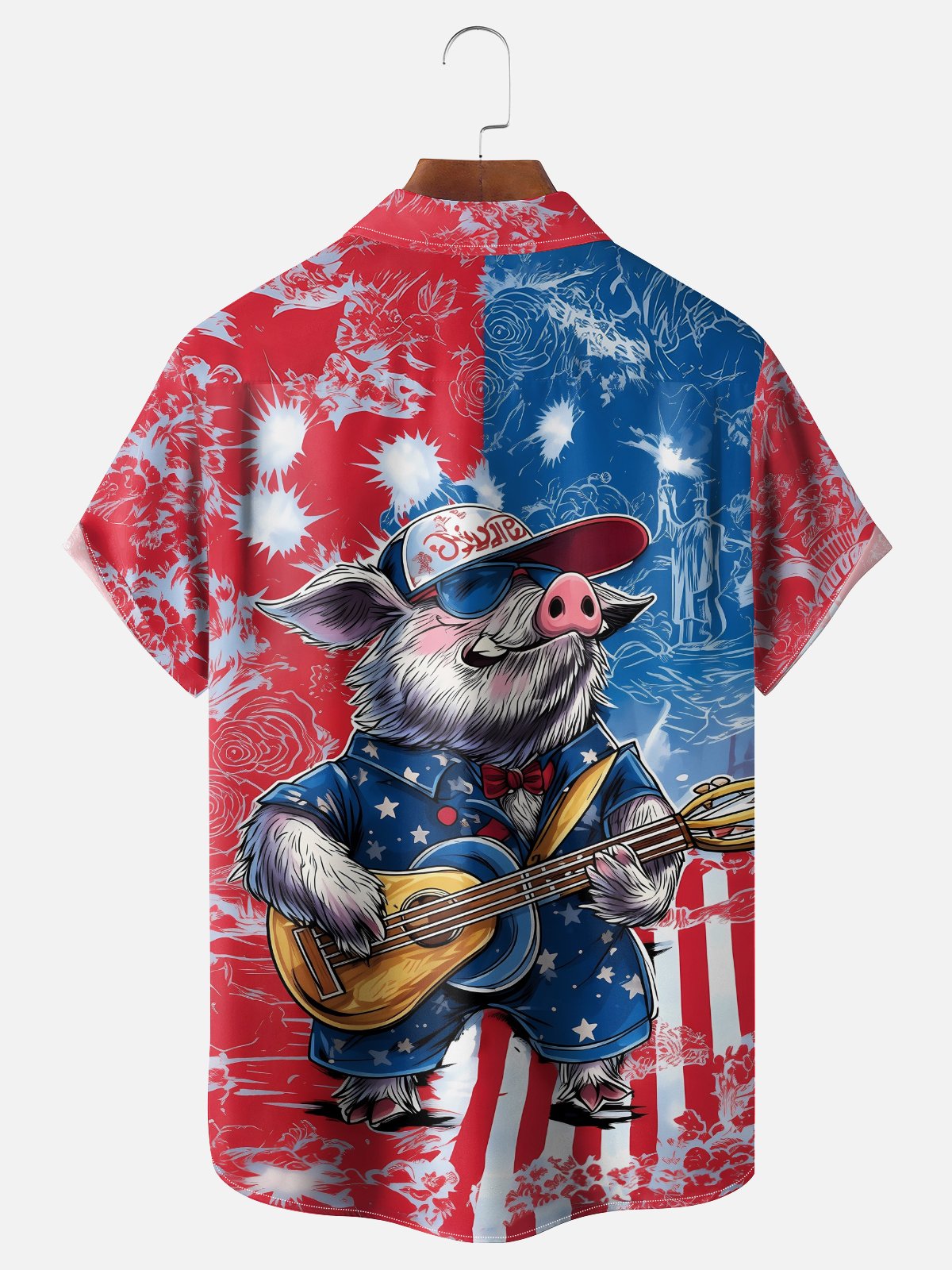 Moisture-Wicking U.S. Independence Day Anniversary Wild Boar Chest Pocket Holiday Hawaiian Shirt
