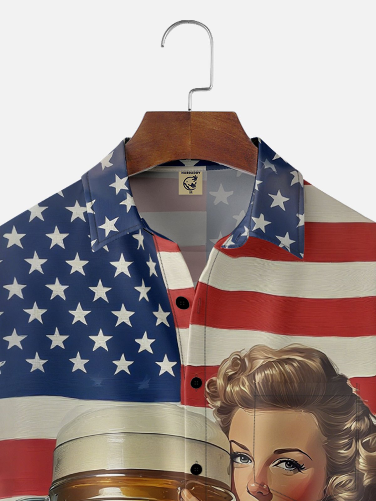 Moisture Wicking Gradient American Flag Retro Beauty Beer Festival Chest Pocket Hawaiian Shirt