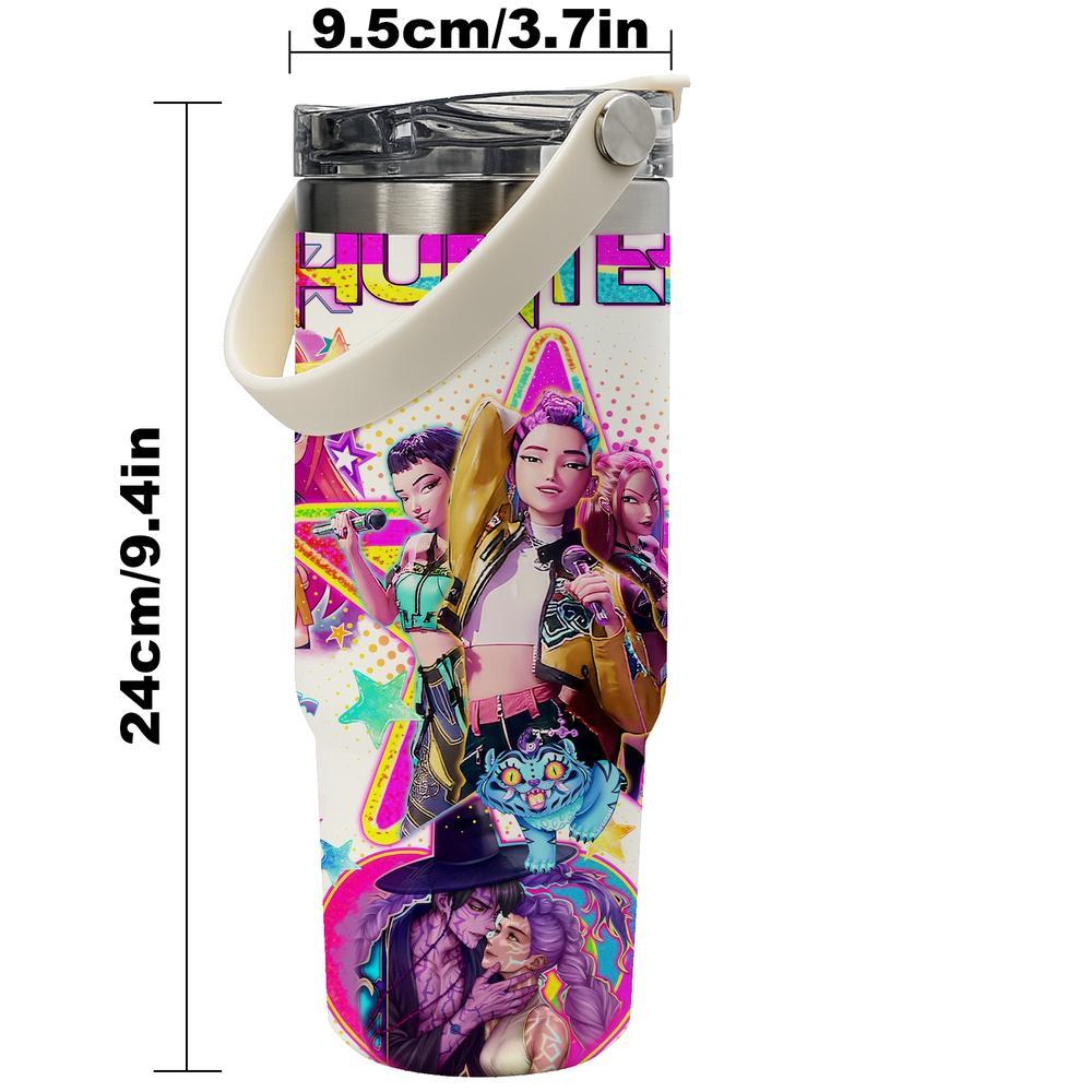 1 Pc 30oz insulated mug, double wall skinny vacuum cup with leak-proof lid, hot cold drinks tumbler, keeps hot 12 hours cold 24 hours, anime style colorful print, stainless steel thermal travel mug, gift for women men, Christmas birthday holiday present