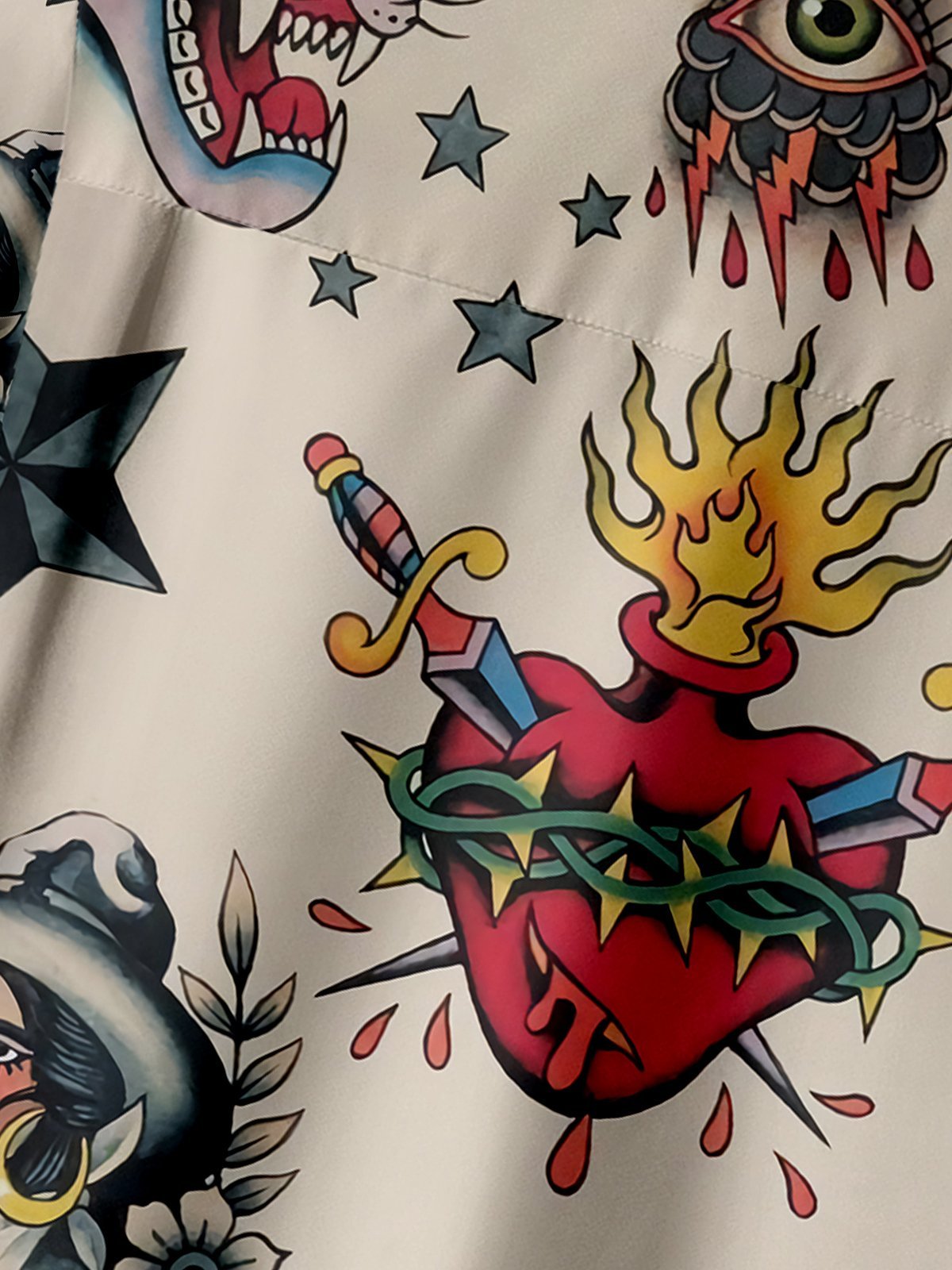 Retro Beauty Tattoo Chest Pocket Short Sleeve Hawaiian Shirt