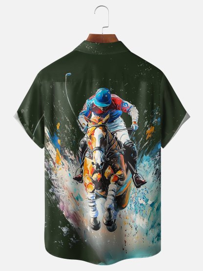 Moisture-wicking Kentucky Derby Horse Racing Chest Pocket Casual Shirt