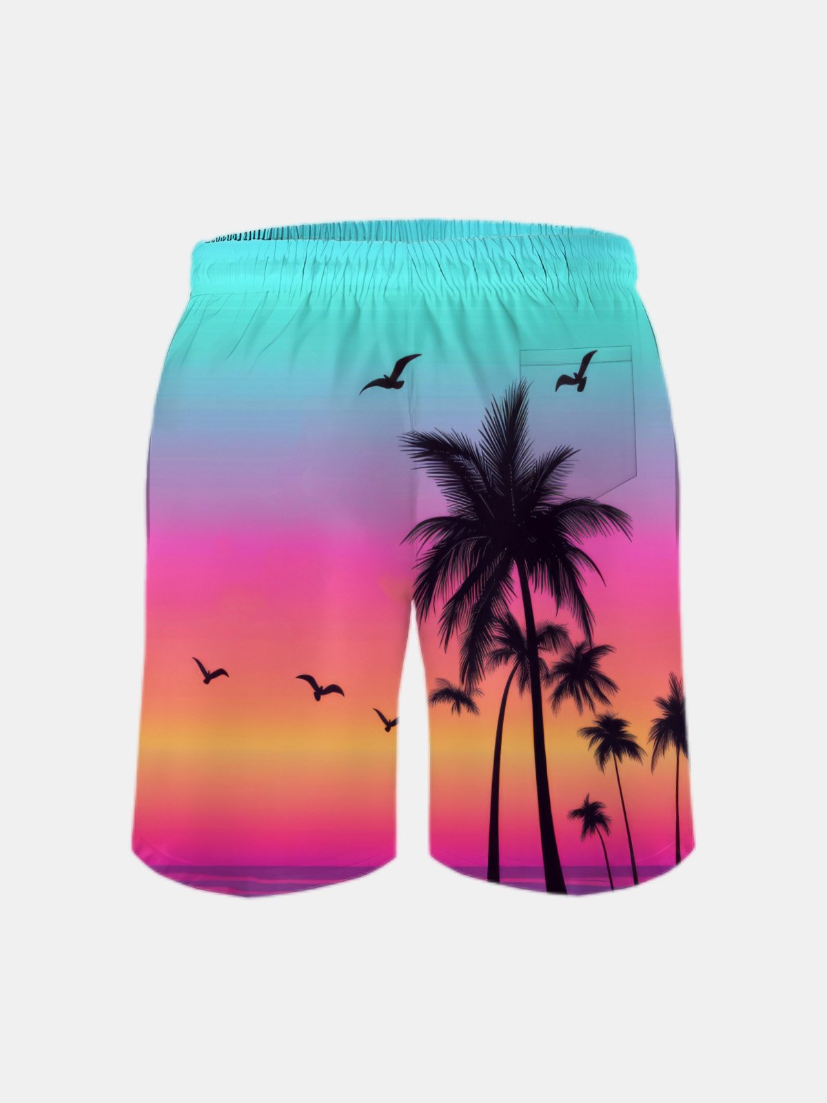 Men's Swim Trunks Hawaiian Tropical Palm Tree Beach Shorts with Pockets