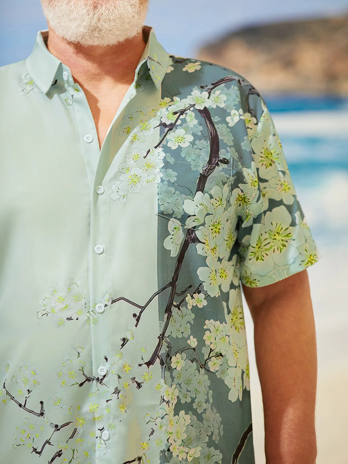 Big Size Floral Sakura Chest Pocket Short Sleeve Hawaiian Shirt