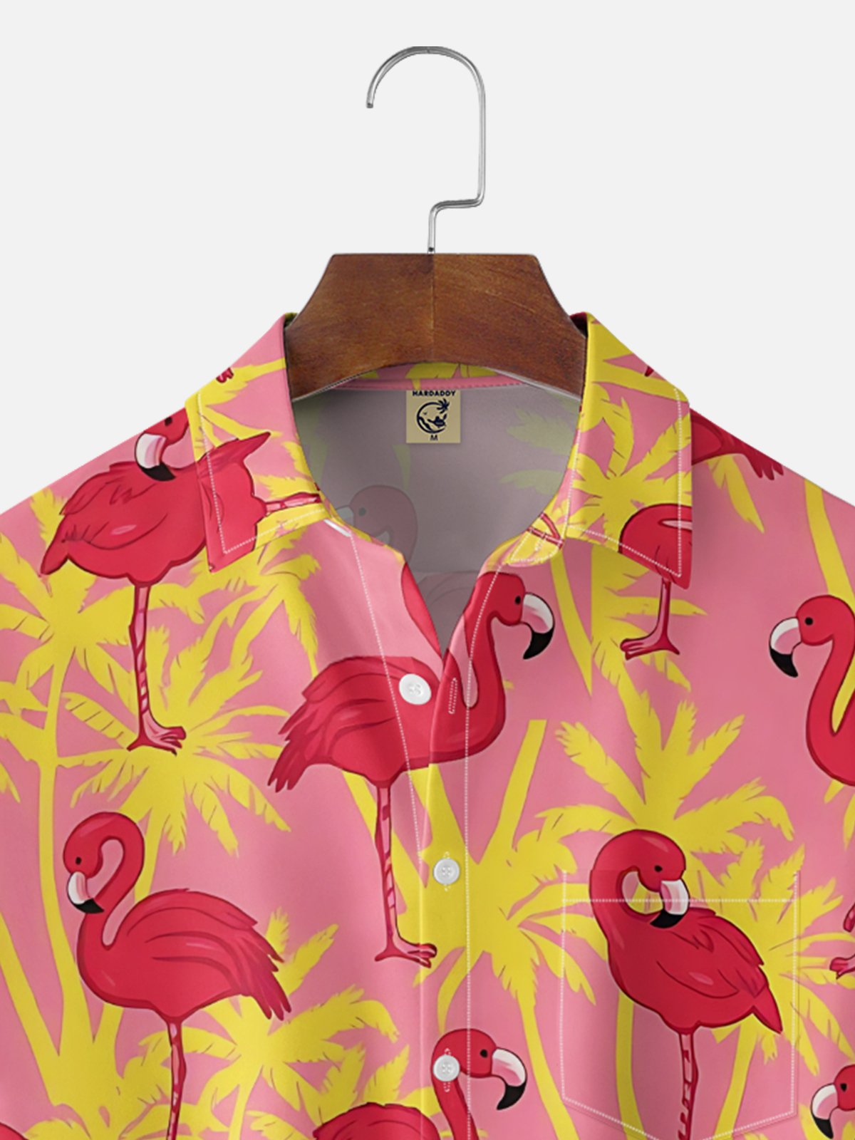Moisture Wicking Leaf Floral and Flamingo Chest Pocket Holiday Hawaiian Shirt