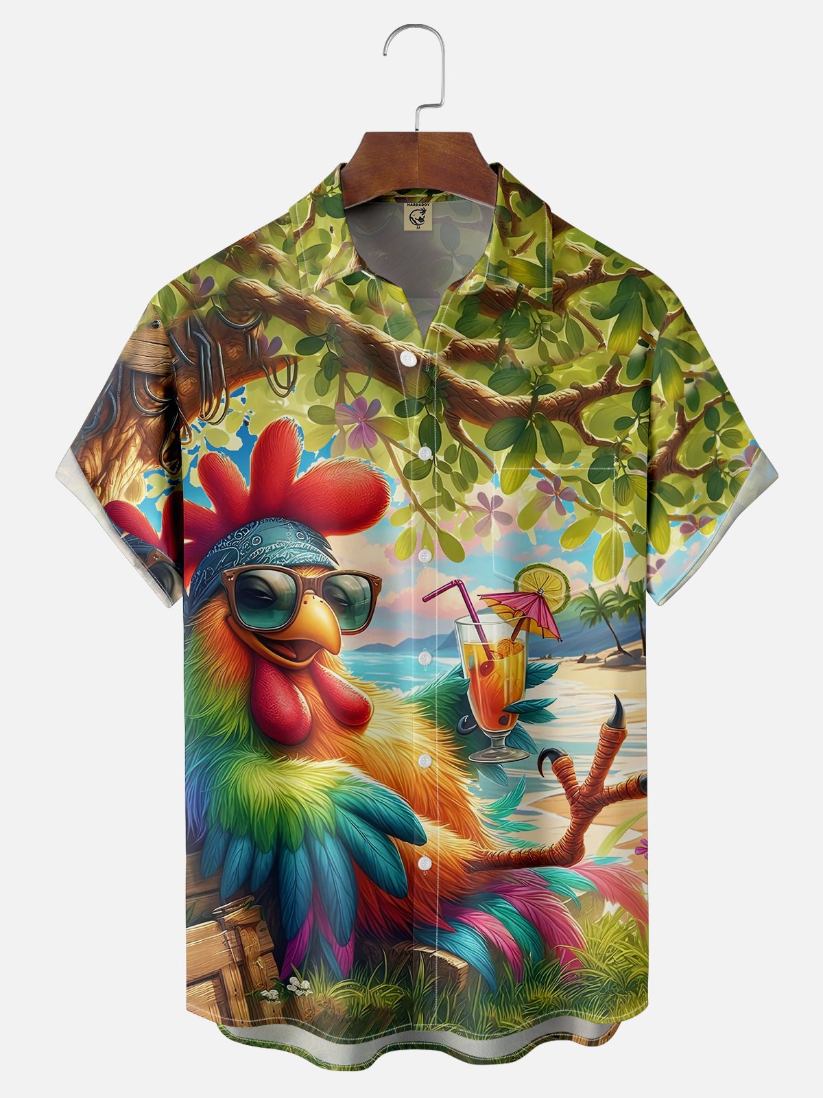 Moisture-wicking Vacation Big Cocktail Beach Chest Pocket Hawaiian Shirt